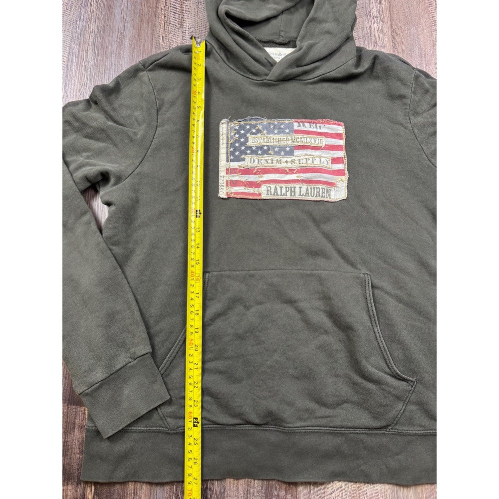 Denim & Supply Ralph Lauren American Flag Patch Hoodie Olive Green Mens XL - Picture 3 of 7